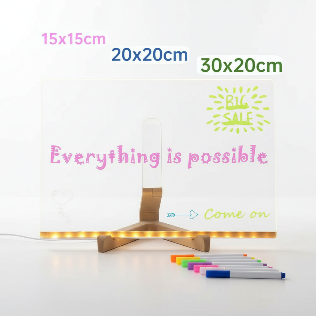 Light Up Acrylic Message Board Rewritable DIY Children's Glowing Drawing Board Message Lamp With 7 Colorful Pens