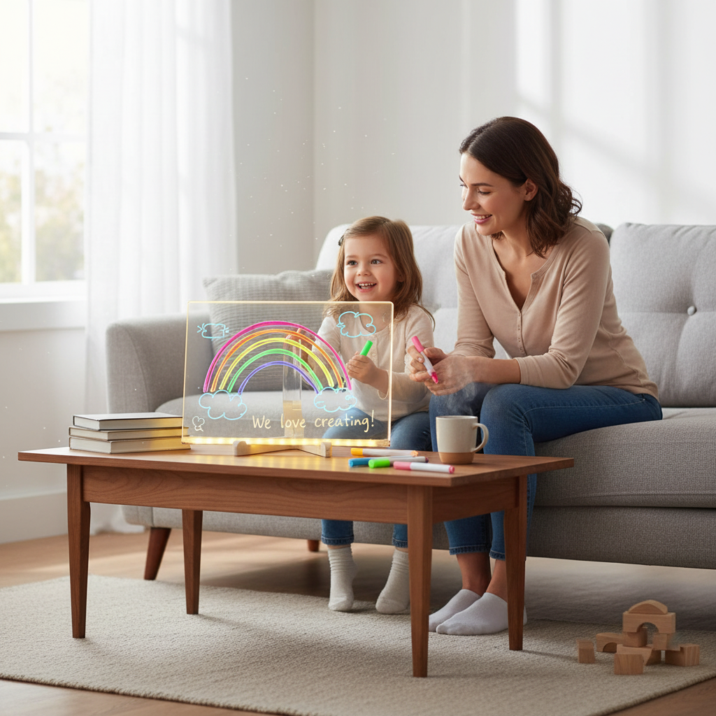 Light Up Acrylic Message Board Rewritable DIY Children's Glowing Drawing Board Message Lamp With 7 Colorful Pens