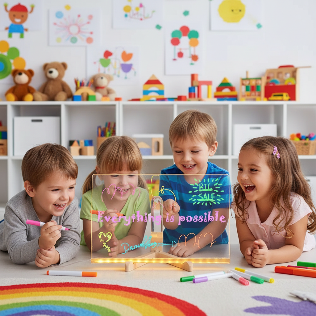 Light Up Acrylic Message Board Rewritable DIY Children's Glowing Drawing Board Message Lamp With 7 Colorful Pens