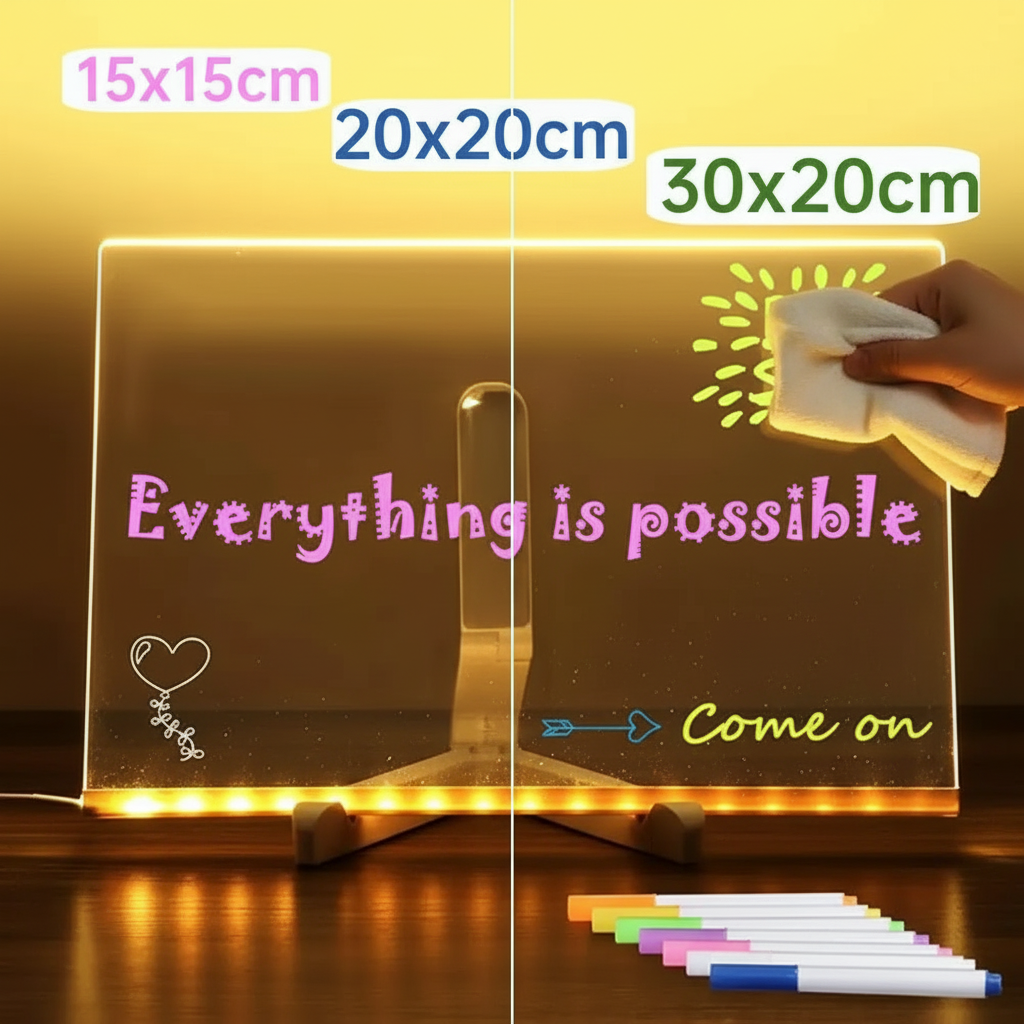 Light Up Acrylic Message Board Rewritable DIY Children's Glowing Drawing Board Message Lamp With 7 Colorful Pens