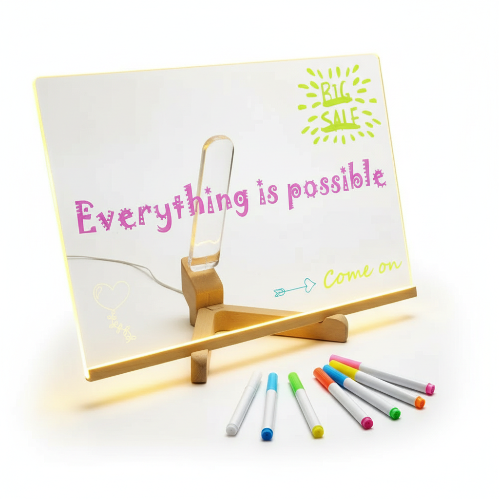 Light Up Acrylic Message Board Rewritable DIY Children's Glowing Drawing Board Message Lamp With 7 Colorful Pens