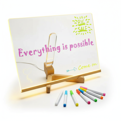 Light Up Acrylic Message Board Rewritable DIY Children's Glowing Drawing Board Message Lamp With 7 Colorful Pens